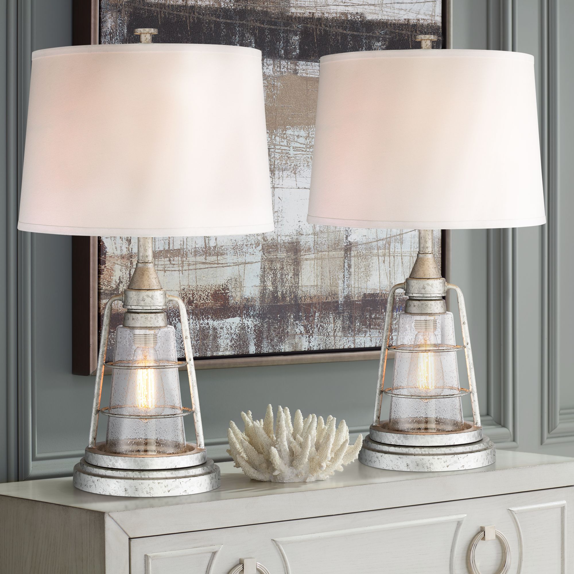 Fisher Galvanized Metal 28 3/4" High Nightlight Table Lamps Set of 2