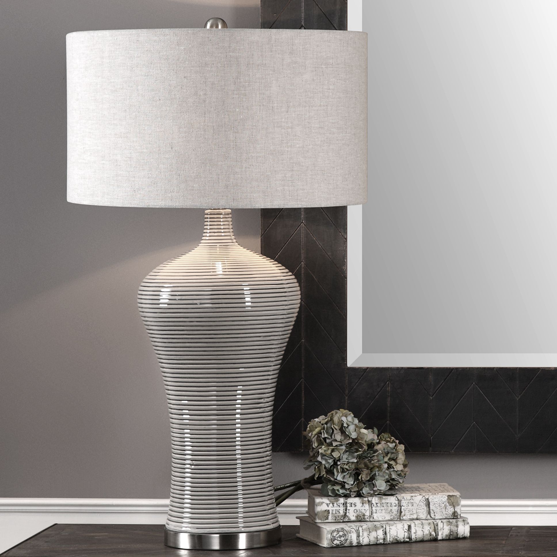 Uttermost Dubrava 34-in High Distressed Light Gray Table Lamp