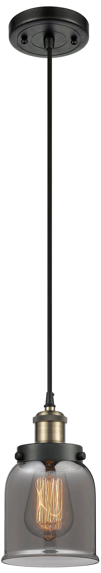 Ballston Urban Bell 5" LED Mini Pendant - Black Brass - Plated Smoke