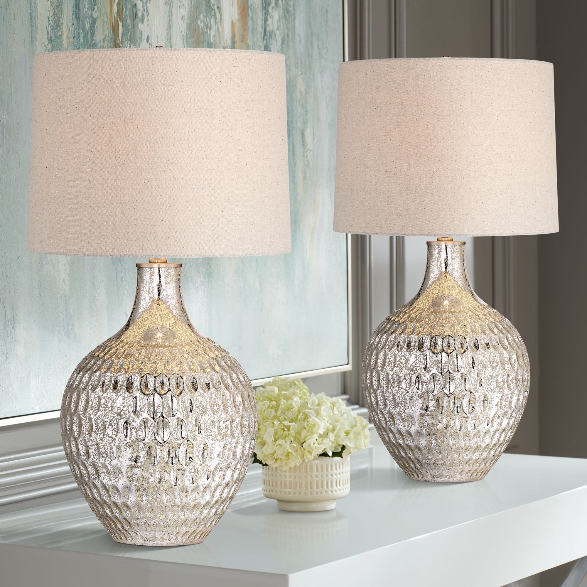 Waylon Modern Luxe Mercury Glass Table Lamps Set of 2