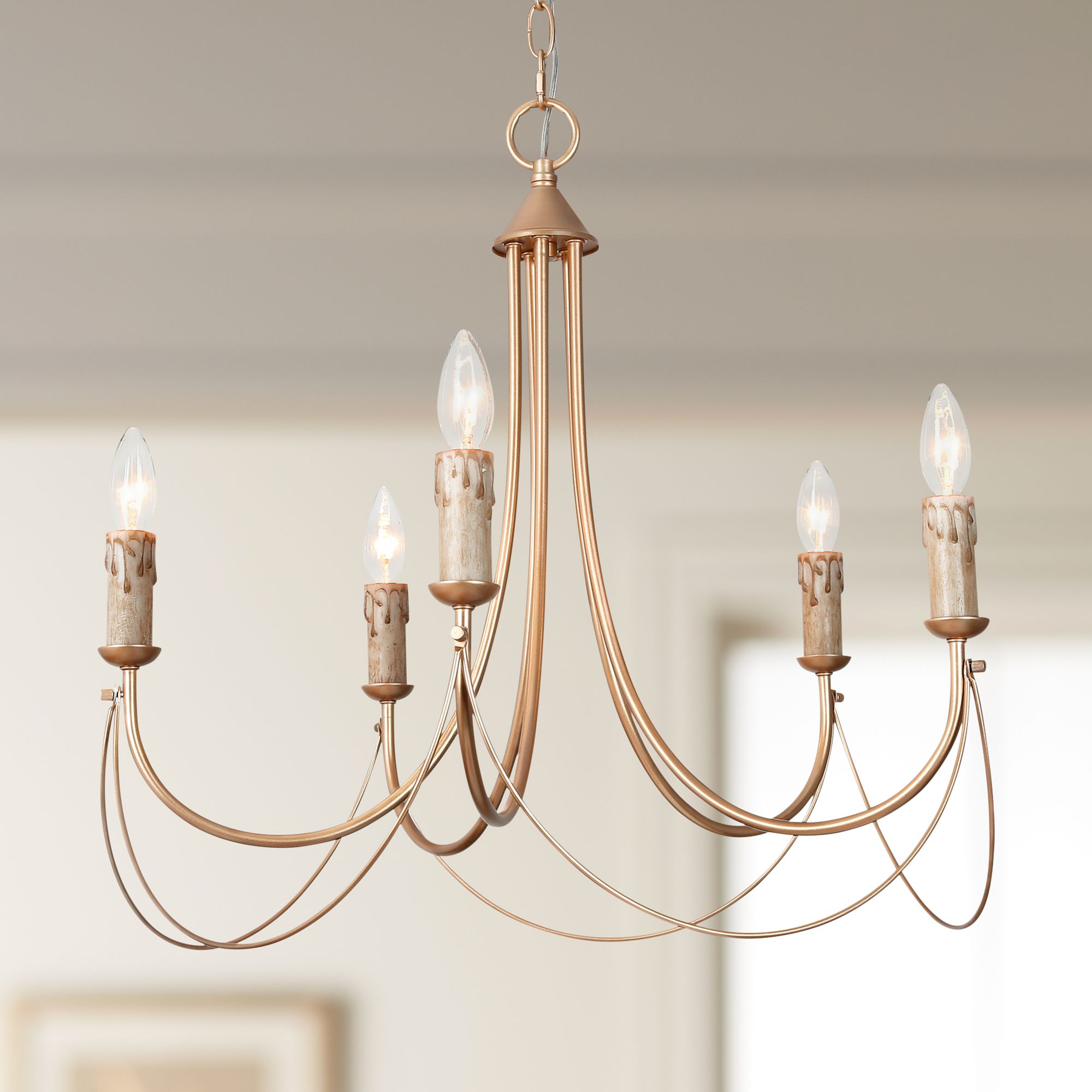 Durril 22" Wide Gold Iron 5-Light Chandelier