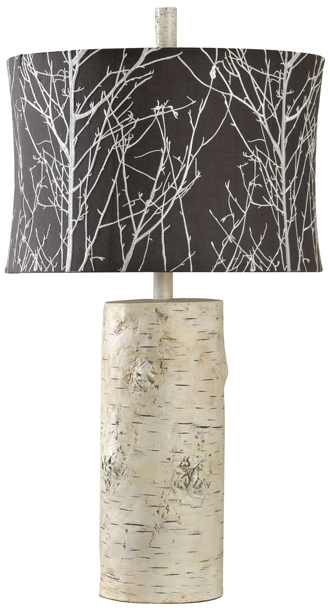 Bryan Keith Natural Wood Table Lamp with Black and White Embroidery