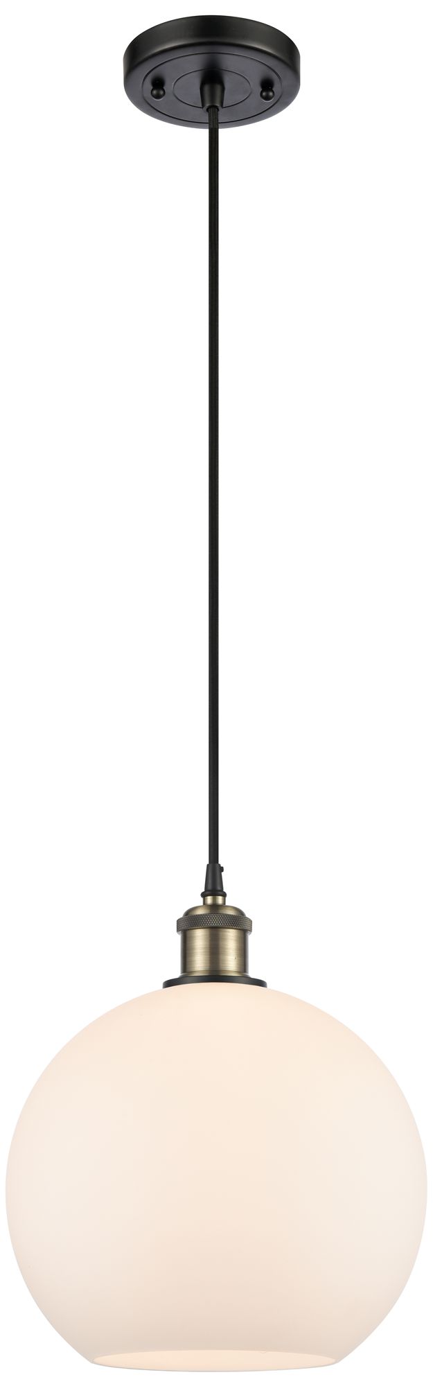 Ballston Athens 10" Wide Black Brass Corded Mini Pendant w/ White Shad