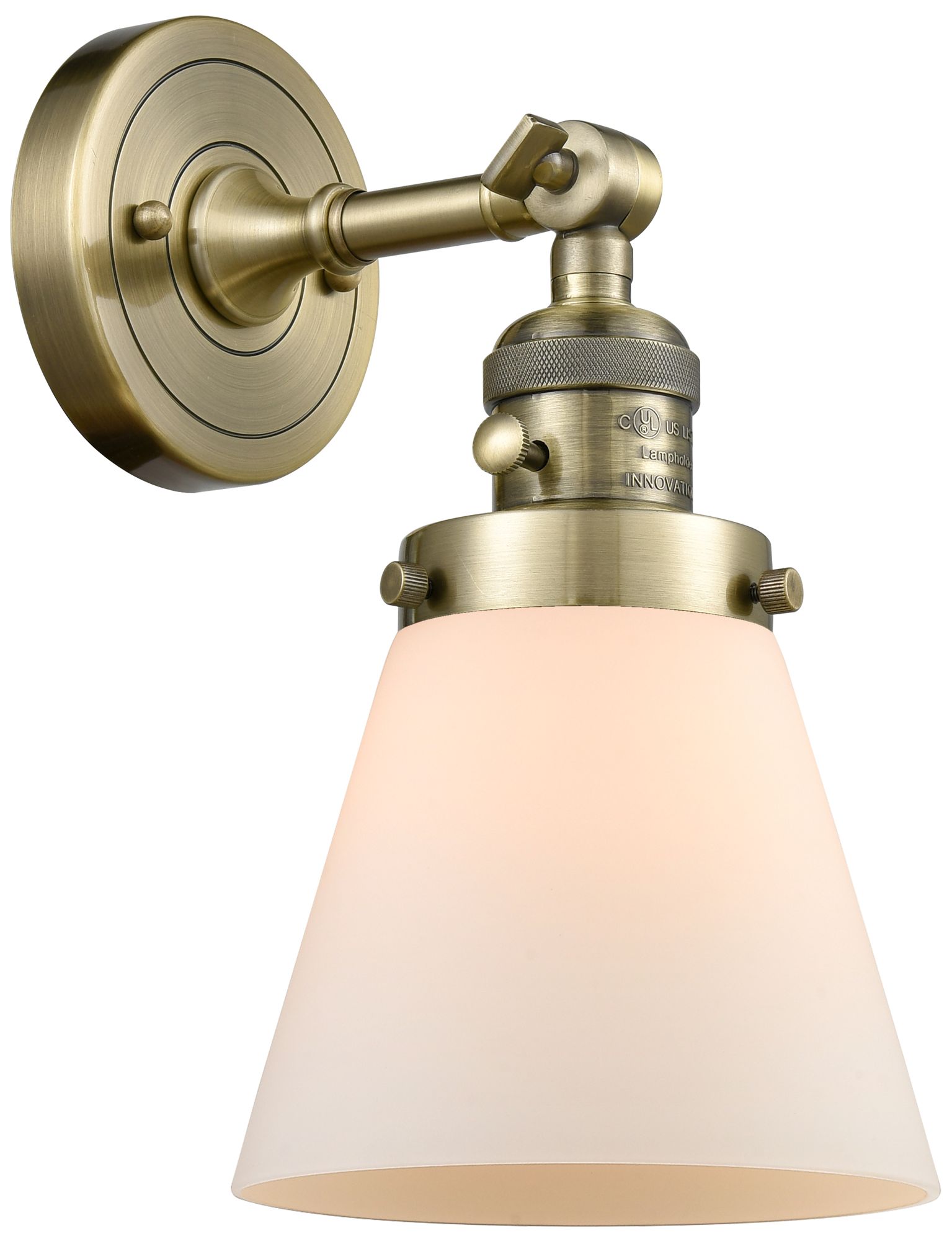 Cone 6" Antique Brass Sconce w/ Matte White Shade