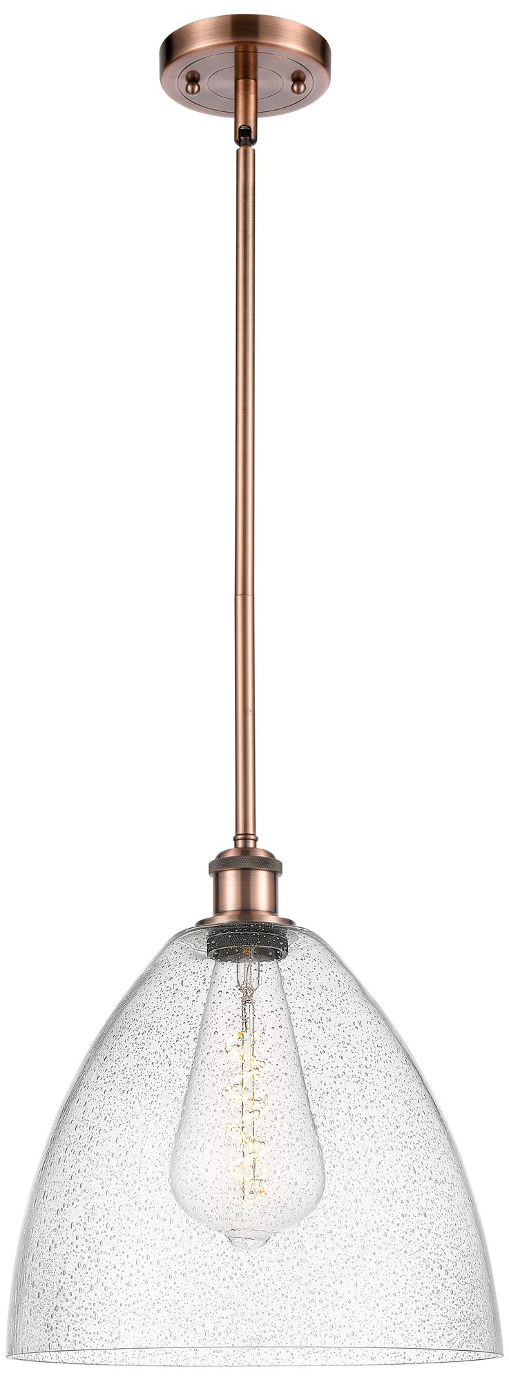 Bristol Glass 12" Mini Pendant - Antique Copper - Seedy Shade