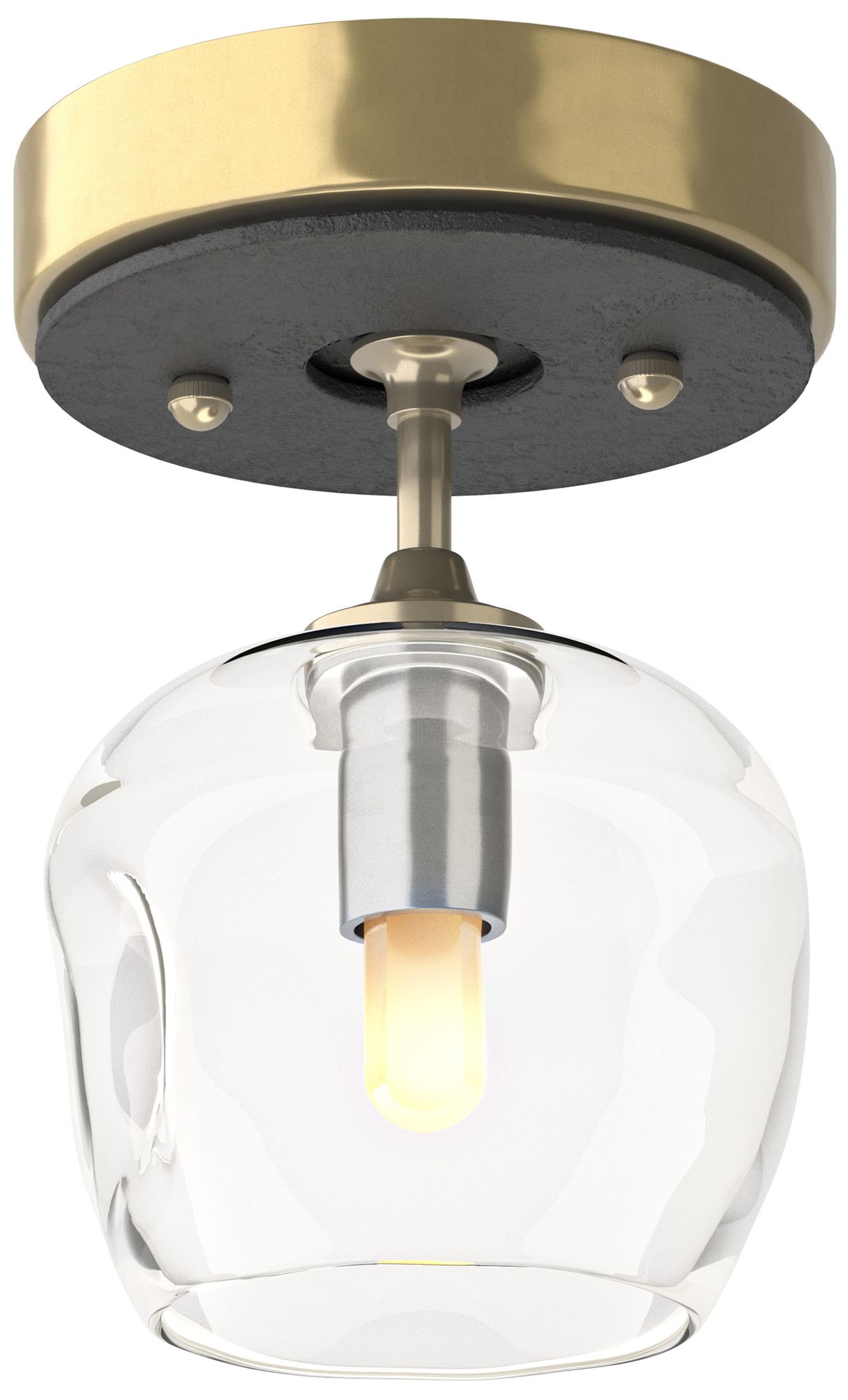 Ume 6.3" Wide Black Accented Modern Brass Semi-Flush With Clear Glass