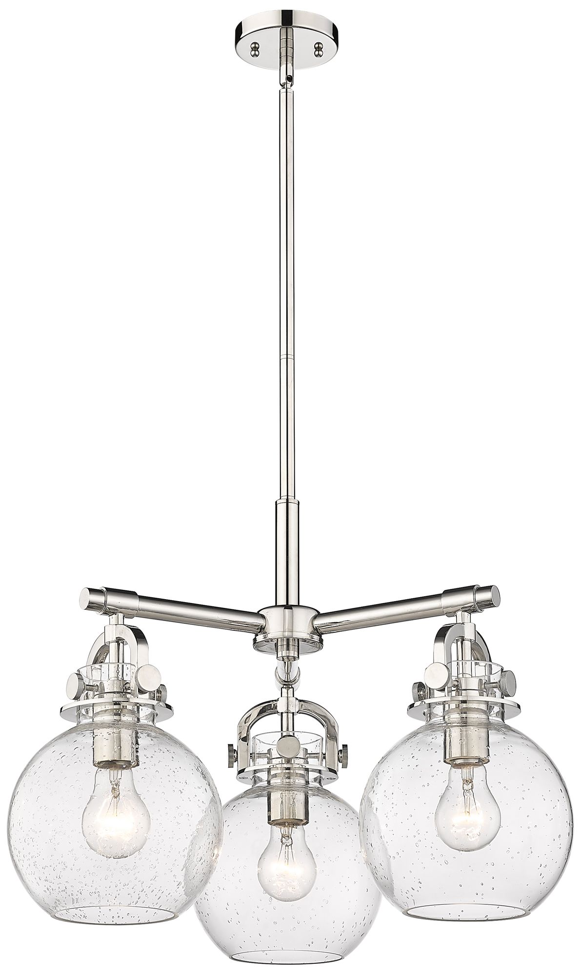 Newton Sphere 20.4"W 3 Light Stemmed Polished Nickel Pendant w/ Seedy