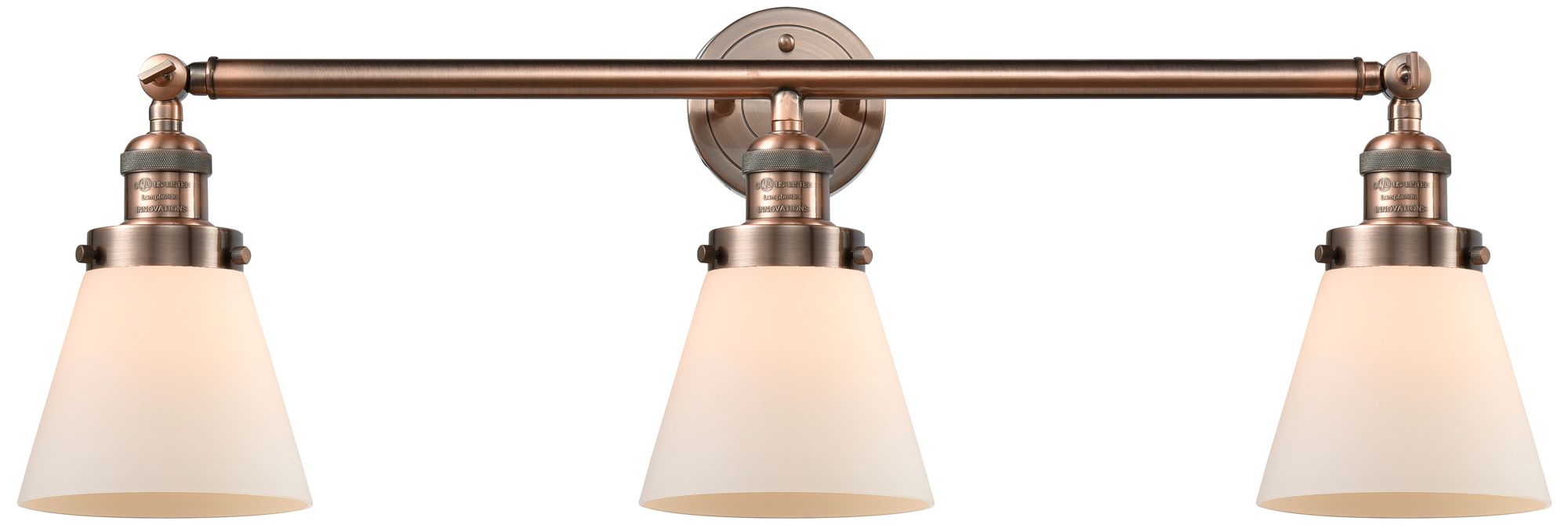 Cone 30" 3-Light Antique Copper Bath Light w/ Matte White Shade