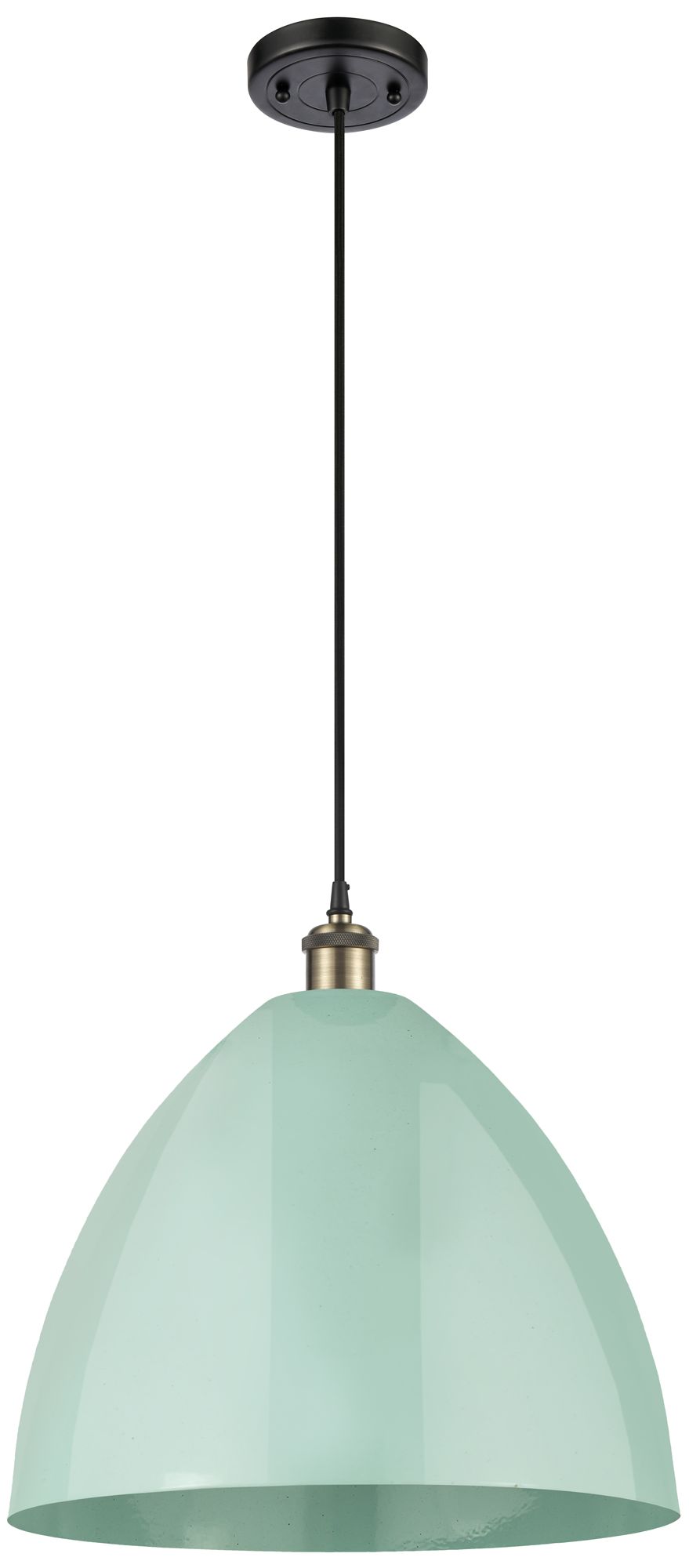 Ballston Plymouth Dome 16"W Black Brass Corded Mini Pendant Seafoam Sh