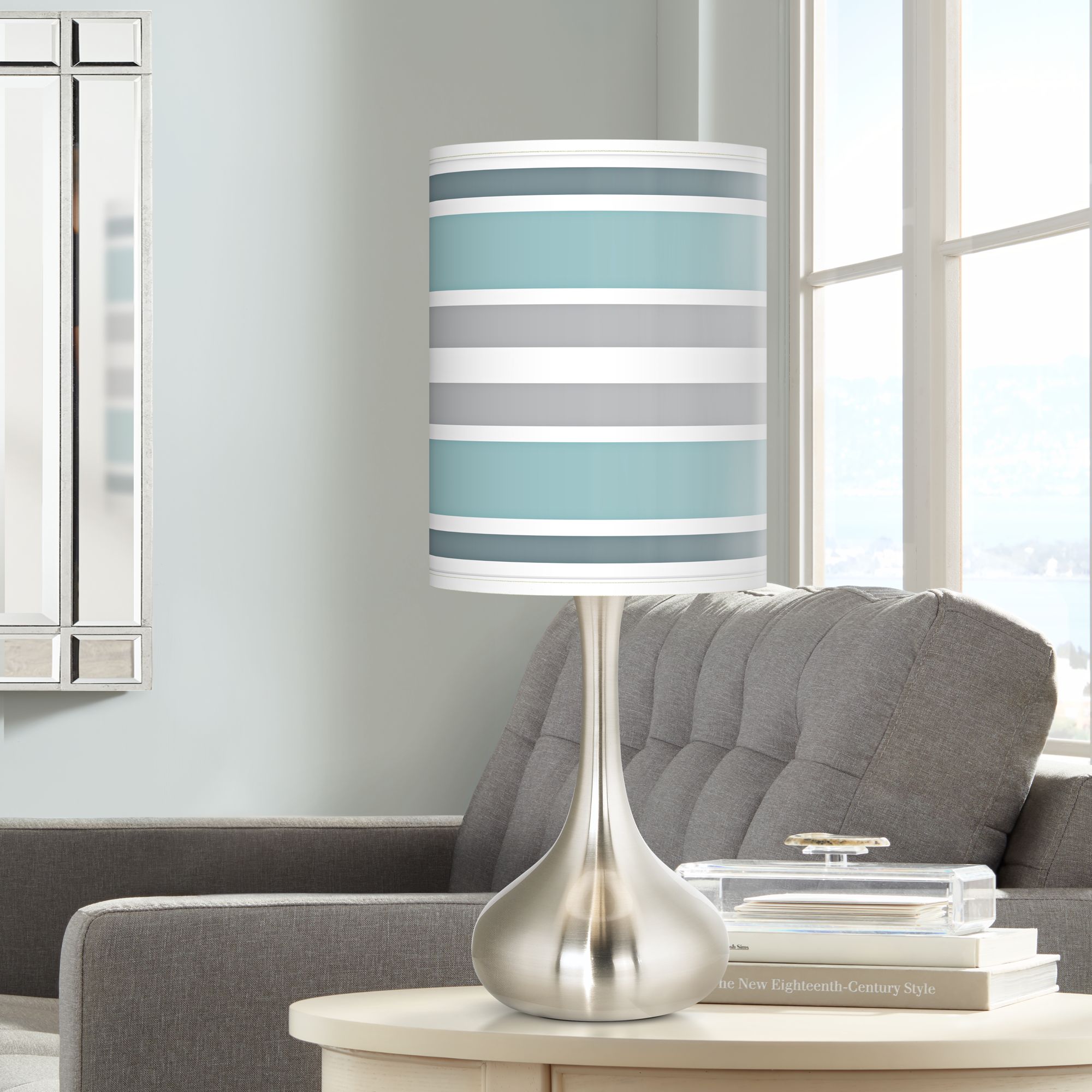 Multi Color Stripes Giclee Modern Coastal Droplet Table Lamp