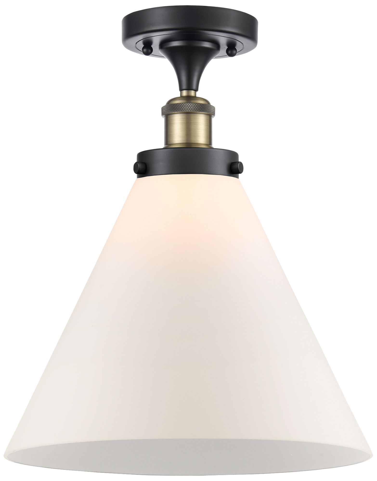 Ballston Urban Cone  12" LED Semi-Flush Mount - Black Brass - Matte Wh