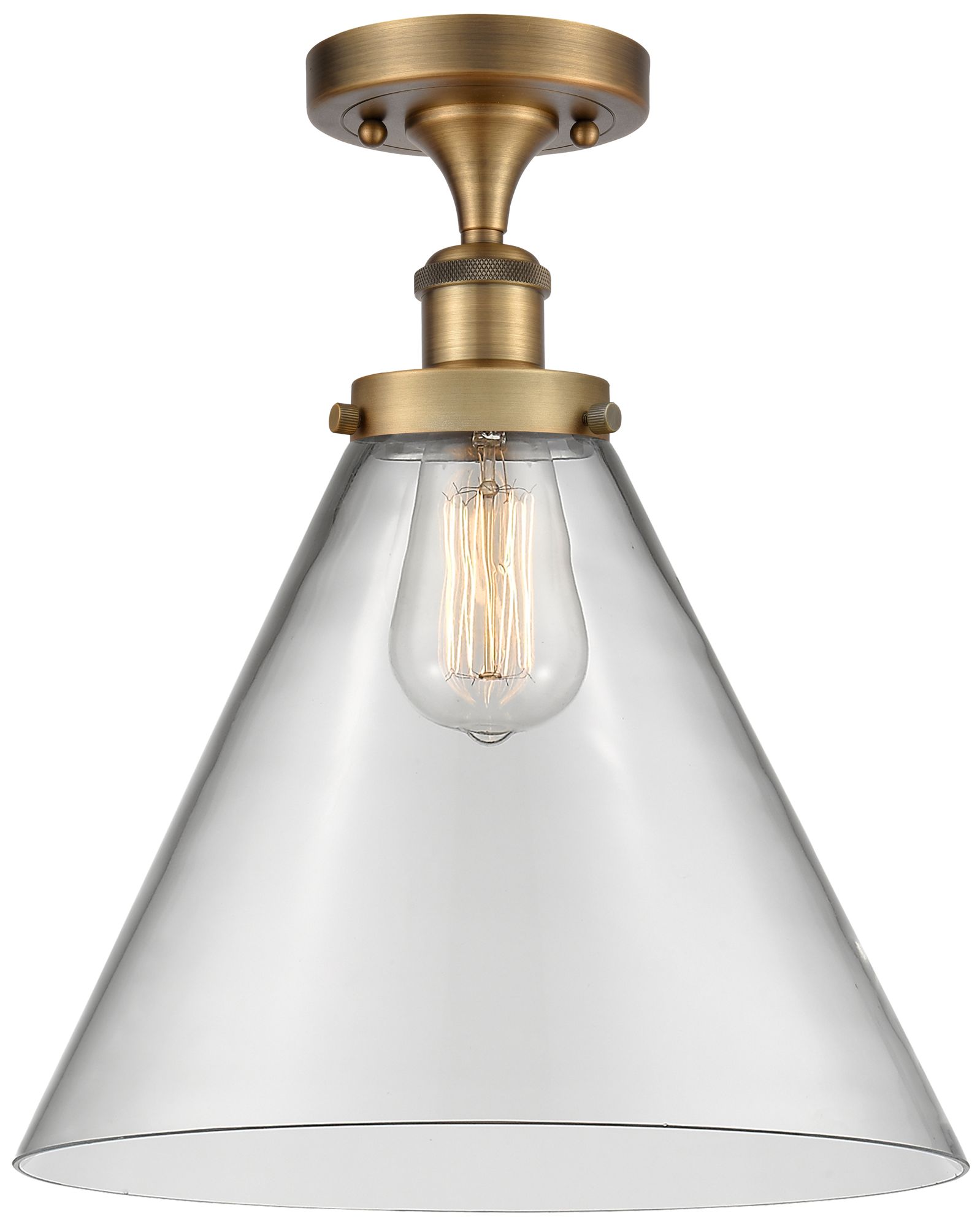 Ballston Urban Cone  12" LED Semi-Flush Mount - Brushed Brass - Clear