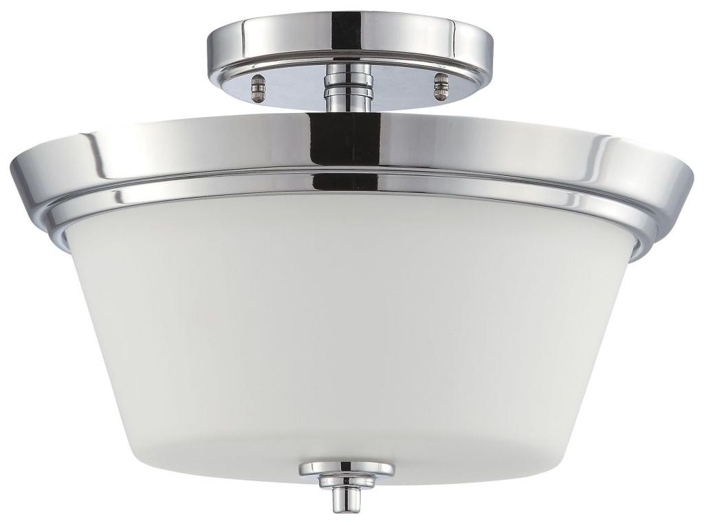 Bento; 3 Light; Semi-Flush Fixture with Satin White Glass