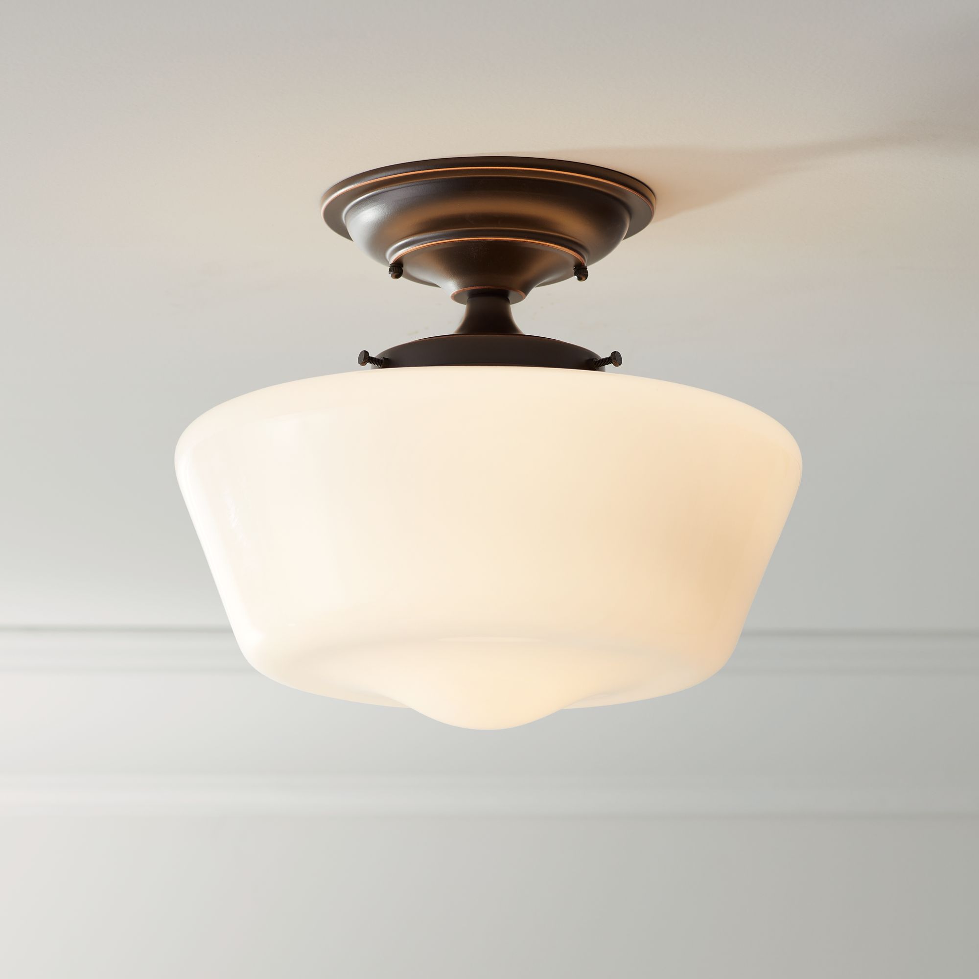 Schoolhouse Floating 12" Wide Bronze Opaque Ceiling Light