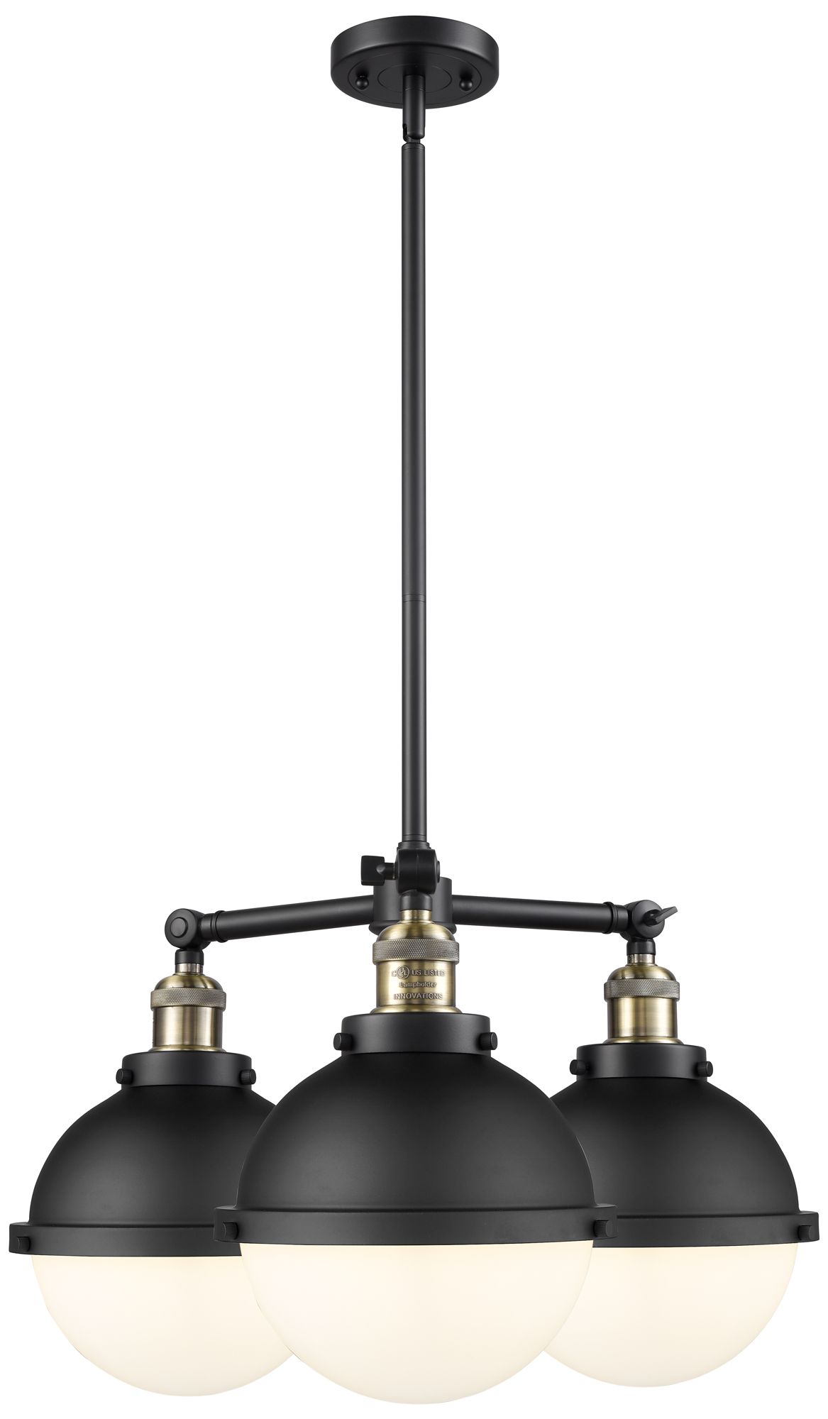 Hampden 14.38" 3 Light Black Brass LED Chandelier w/ White Glass Shade