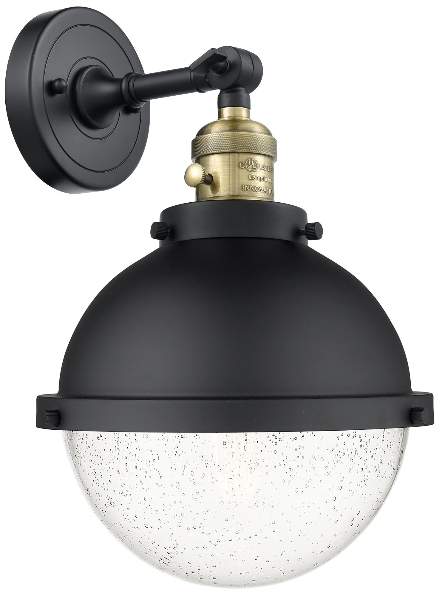 Hampden 12.38" Black Brass Sconce w/ Seedy Shade