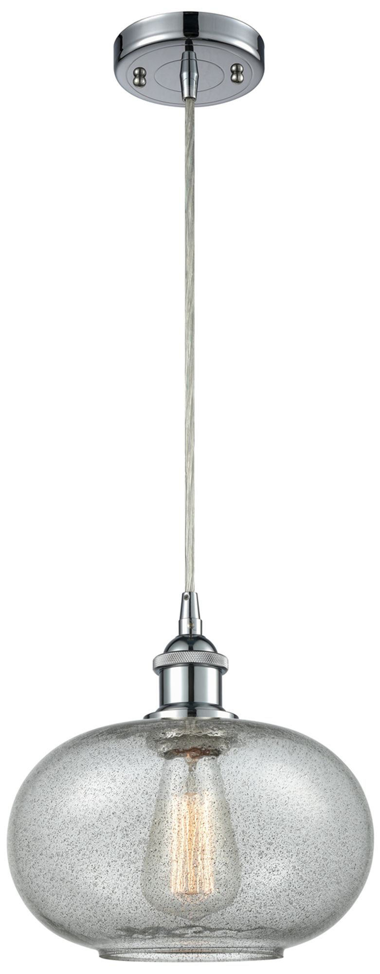 Gorham 10" Polished Chrome Cord Hung Mini Pendant w/ Charcoal Shade