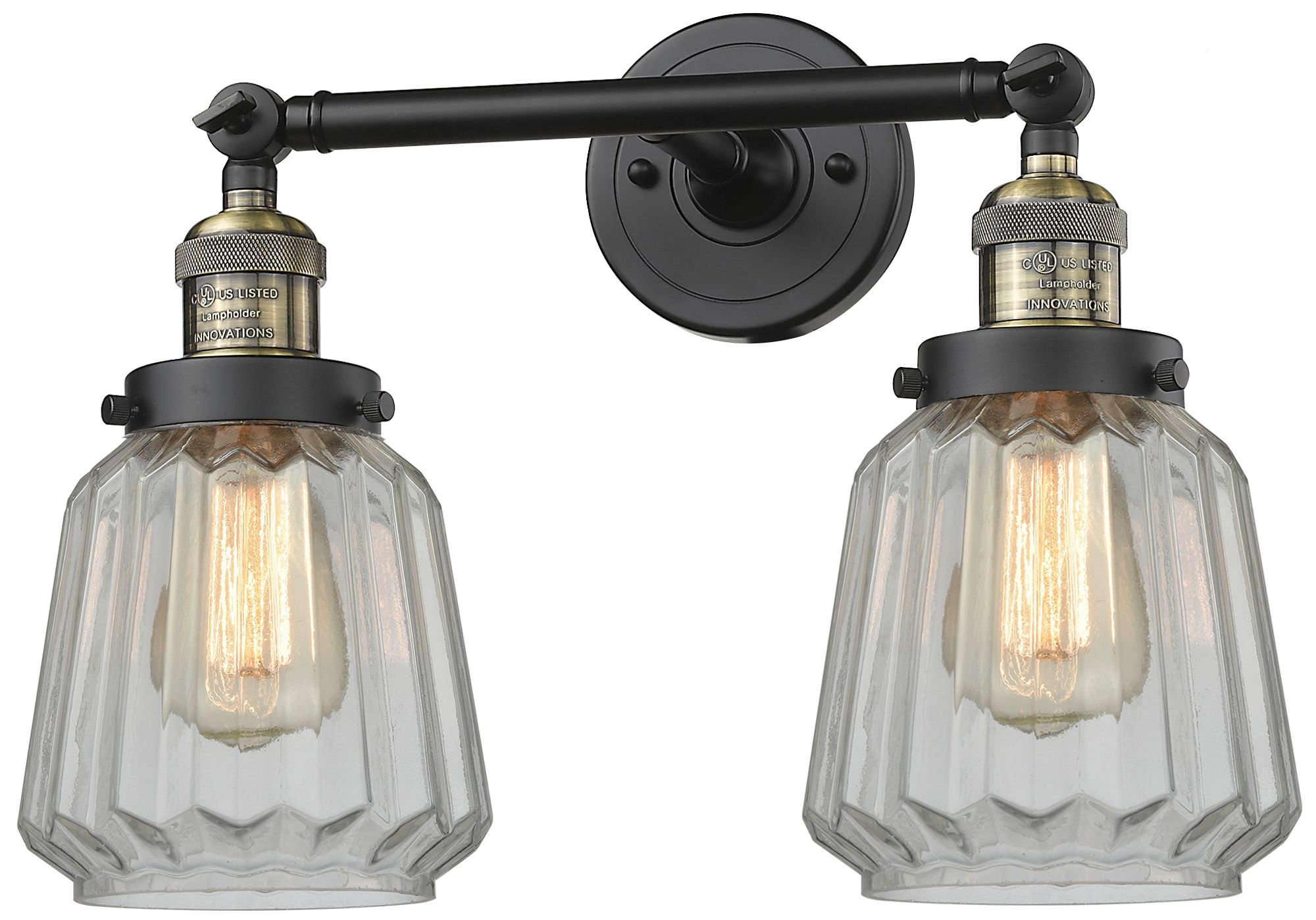 Chatham 16" Wide 2 Light Black Brass Bath Vanity Light w/ Clear Shade