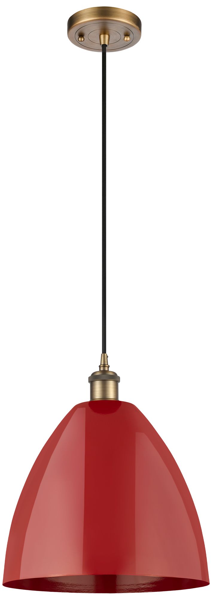 Ballston Plymouth Dome 12"W Brushed Brass Corded Mini Pendant w/ Red S