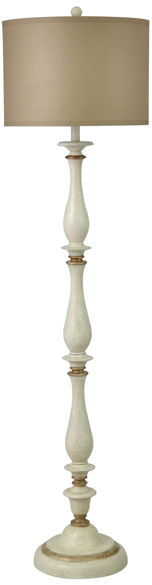 Charlton Floor Lamp - Crackled White and Gold Finish - Taupe Silk Shade