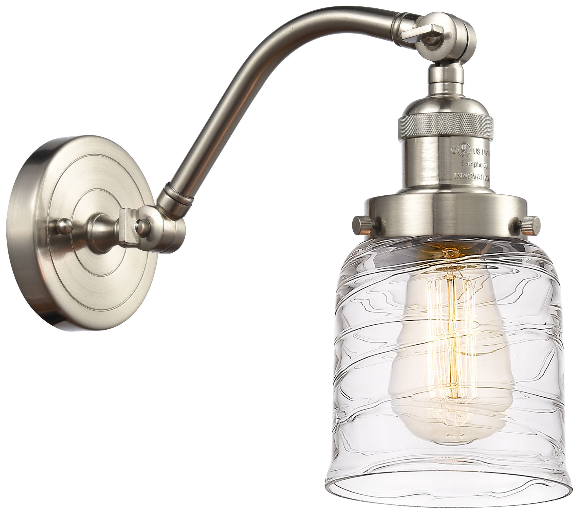 Bell 5" Incandescent Sconce - Nickel Finish - Deco Swirl Shade