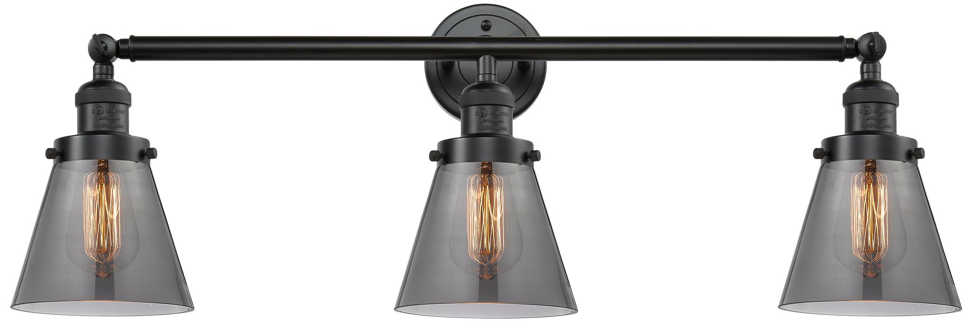 Cone 30" 3-Light Oil Rubbed Bronze Bath Light w/ Plated Smoke Shade