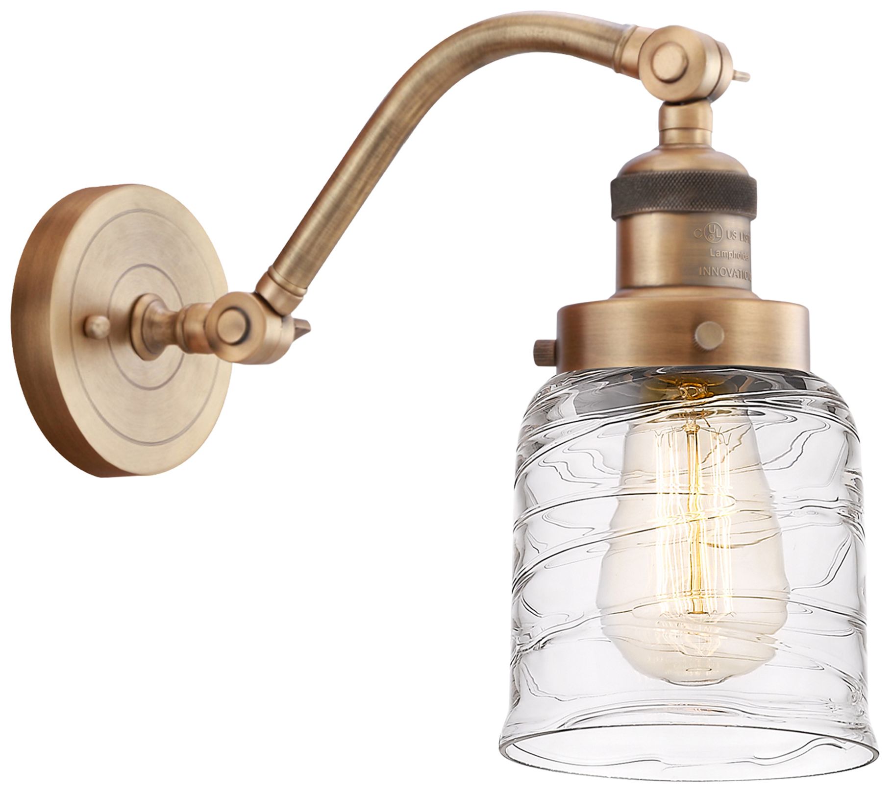 Bell 5" LED Sconce - Brass Finish - Deco Swirl Shade