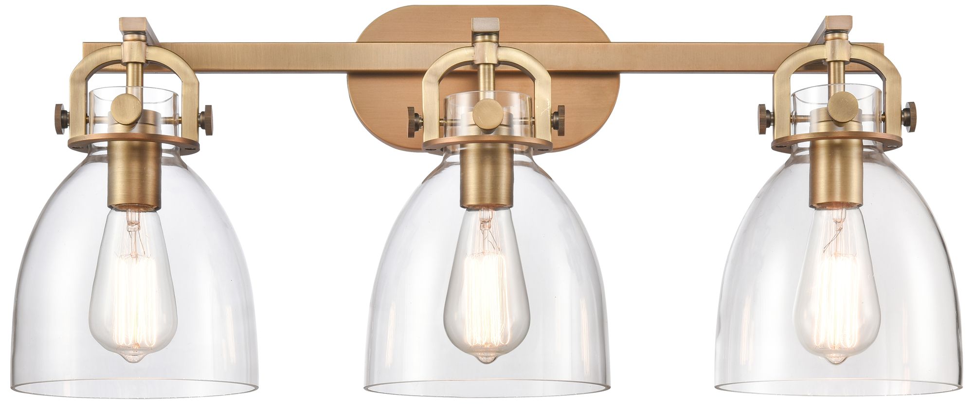 Newton Bell 27" Wide 3 Light Brushed Brass Bath Light With Clear Shade