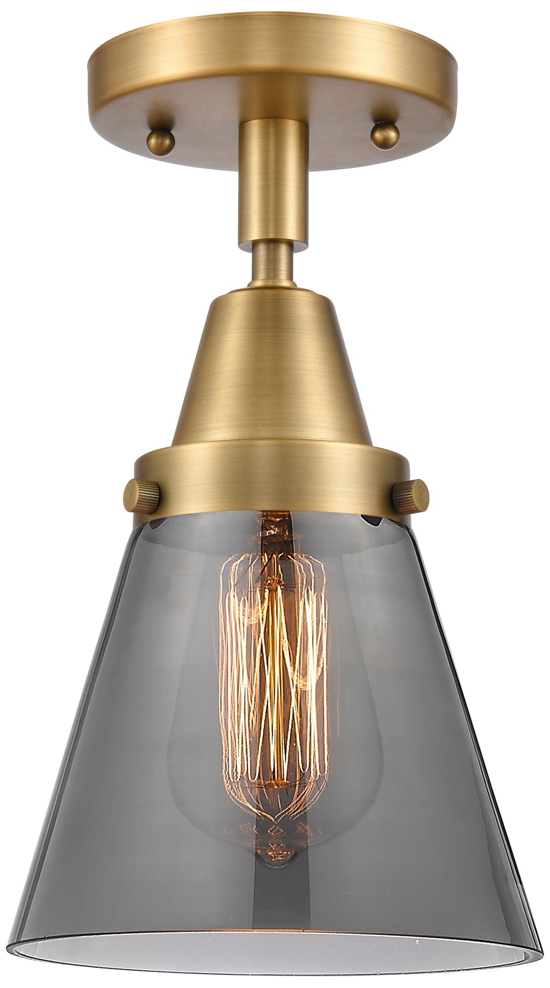 Caden Cone 6" LED Flush Mount - Brushed Brass - Plated Smoke Shade