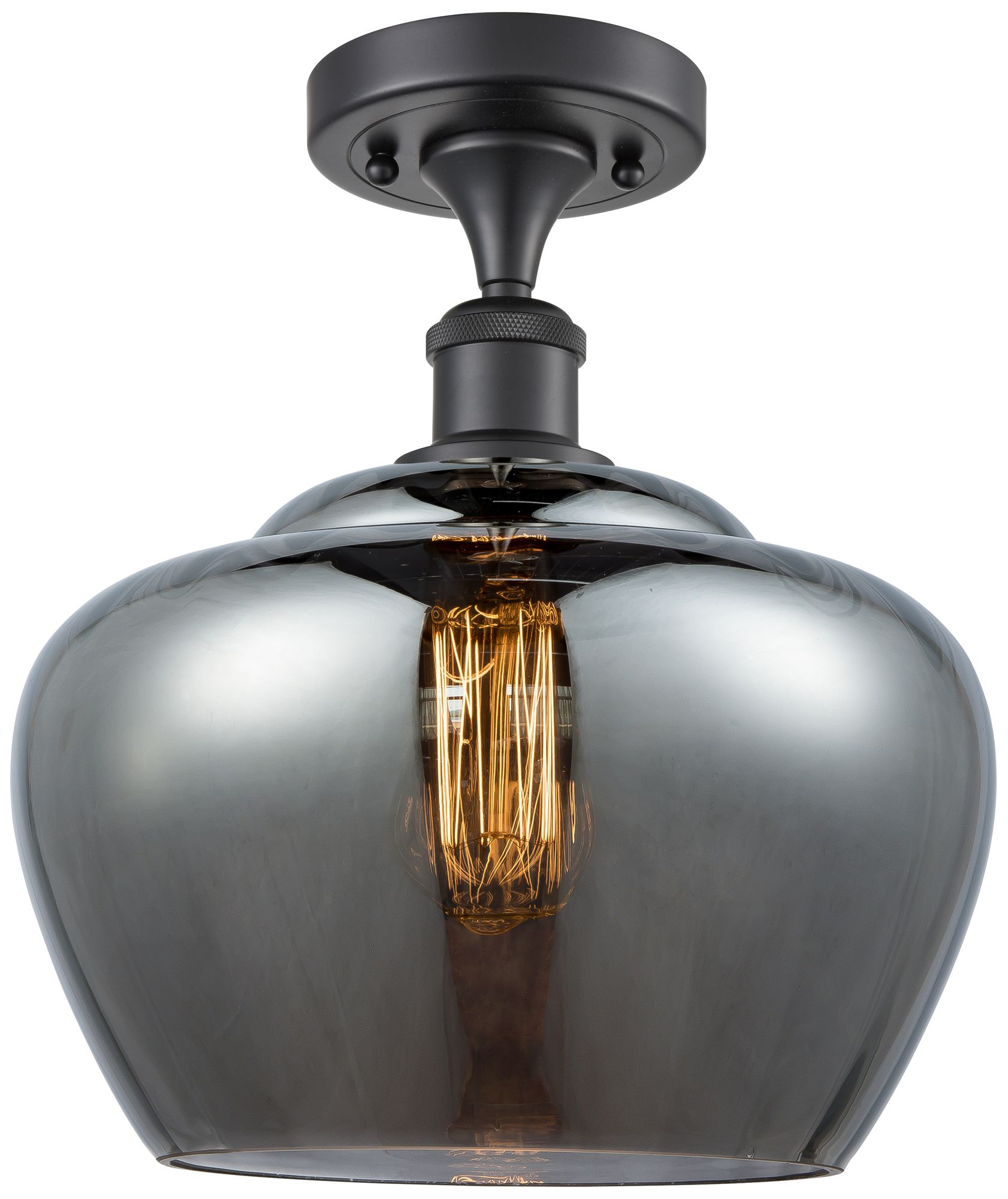 Ballston Fenton 11" Wide Matte Black Semi Flush Mount w/ Plated Smoke