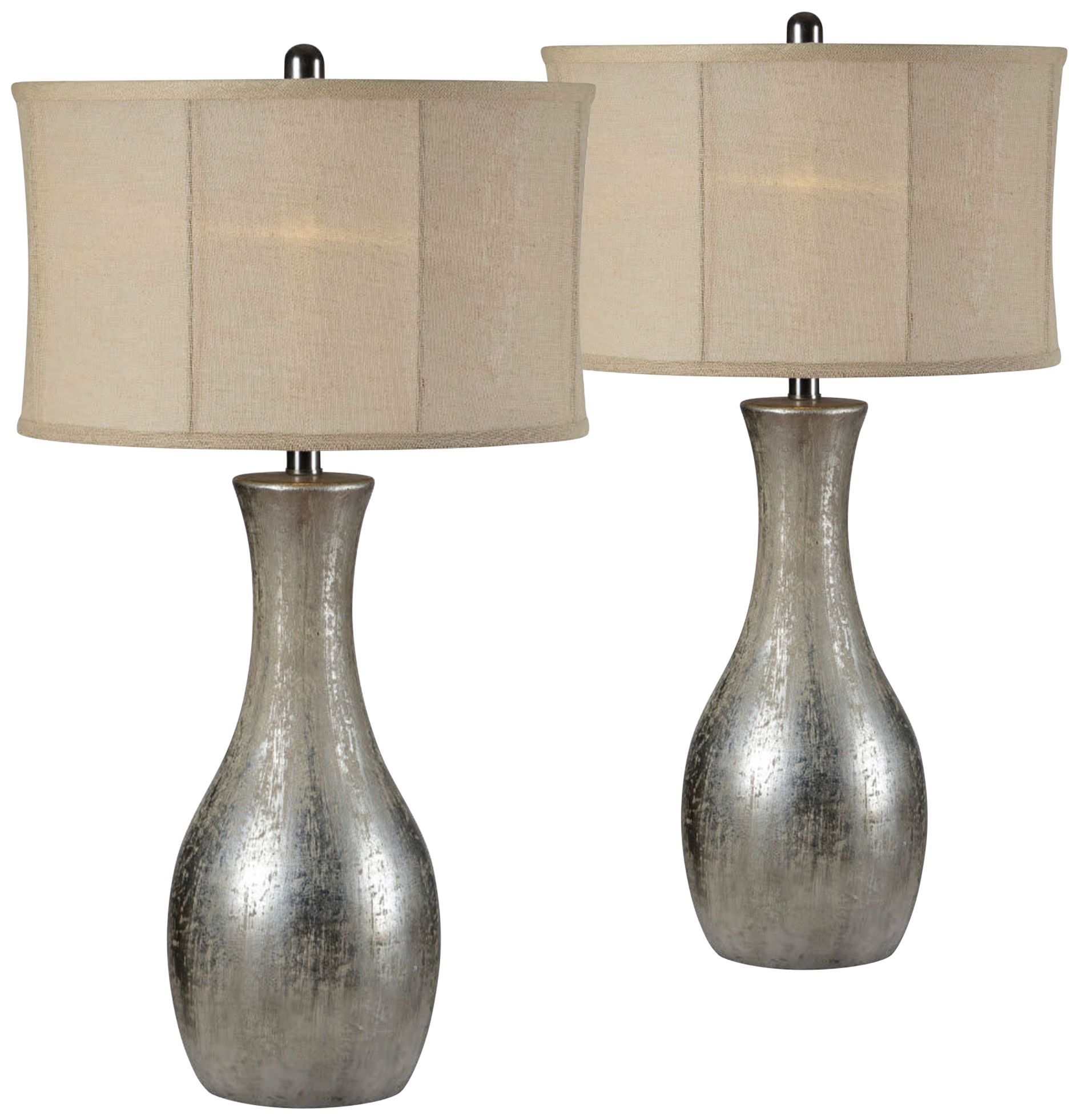 Forty West Hazel Silver Pewter Vase Table Lamps Set of 2