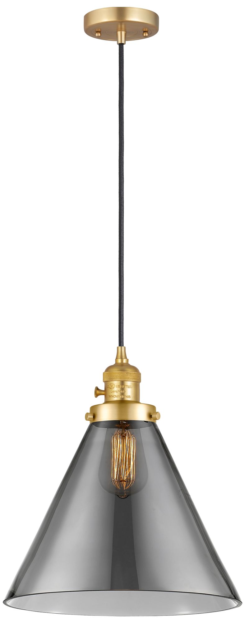 Franklin Restoration Cone 12" LED Mini Pendant - Satin Gold - Smoke