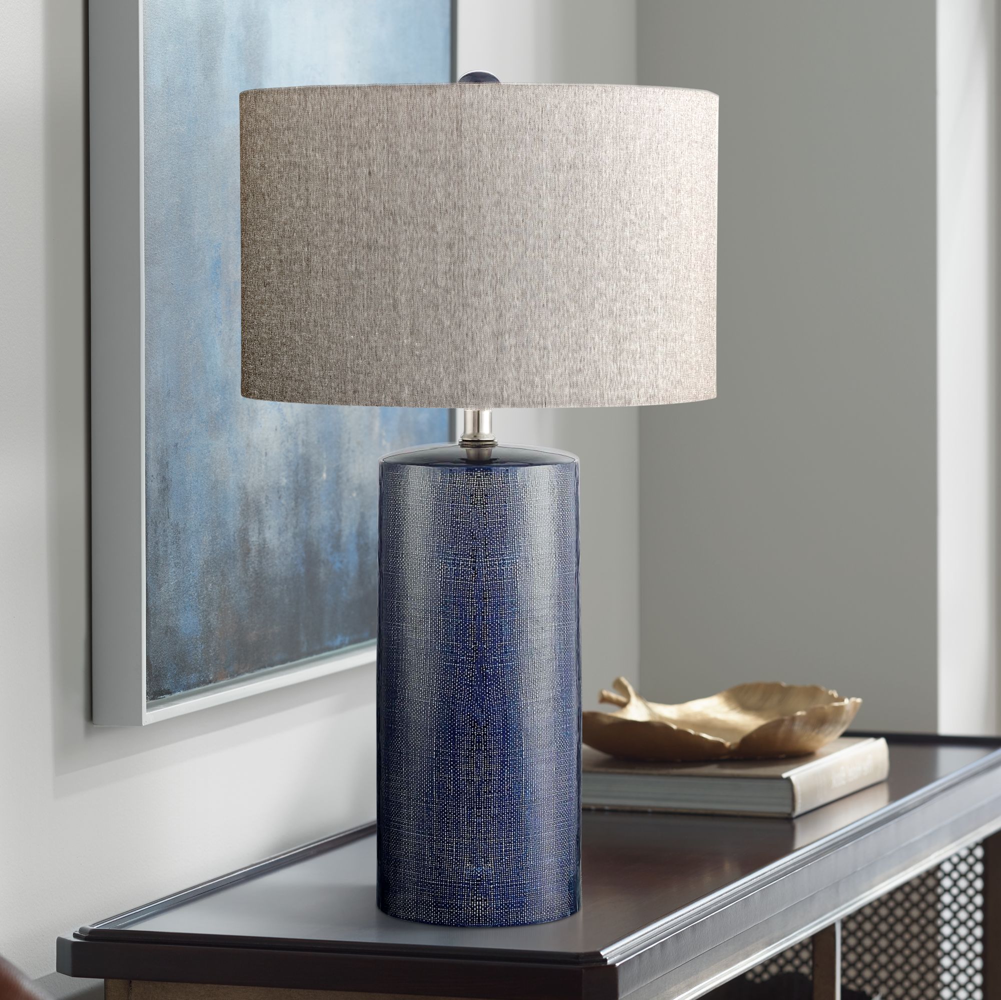 Lite Source Jacoby Navy Blue Ceramic Table Lamp