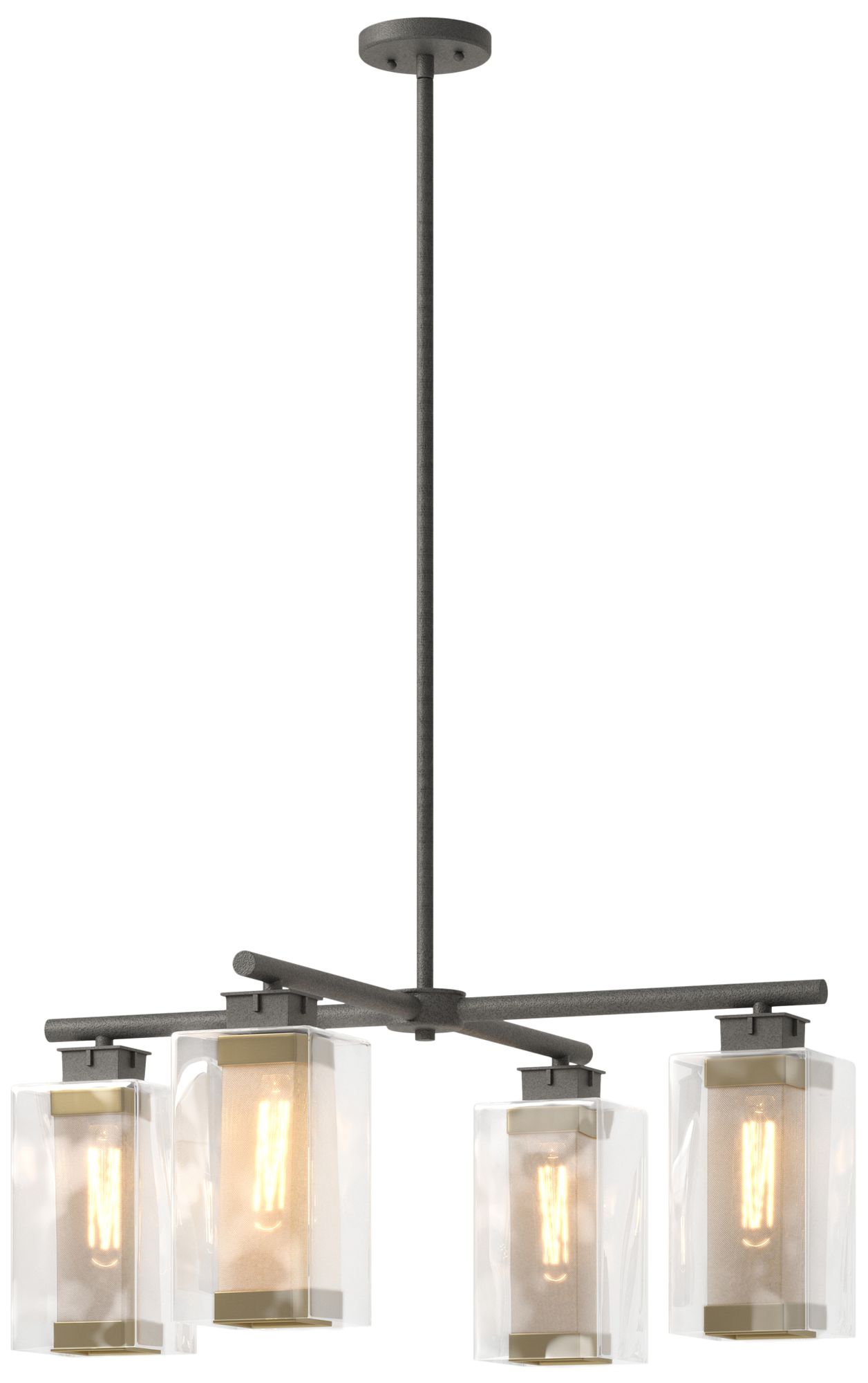 Polaris 13.4"H 4-Light Gold Accented Iron Outdoor Pendant w/ Clear Sha