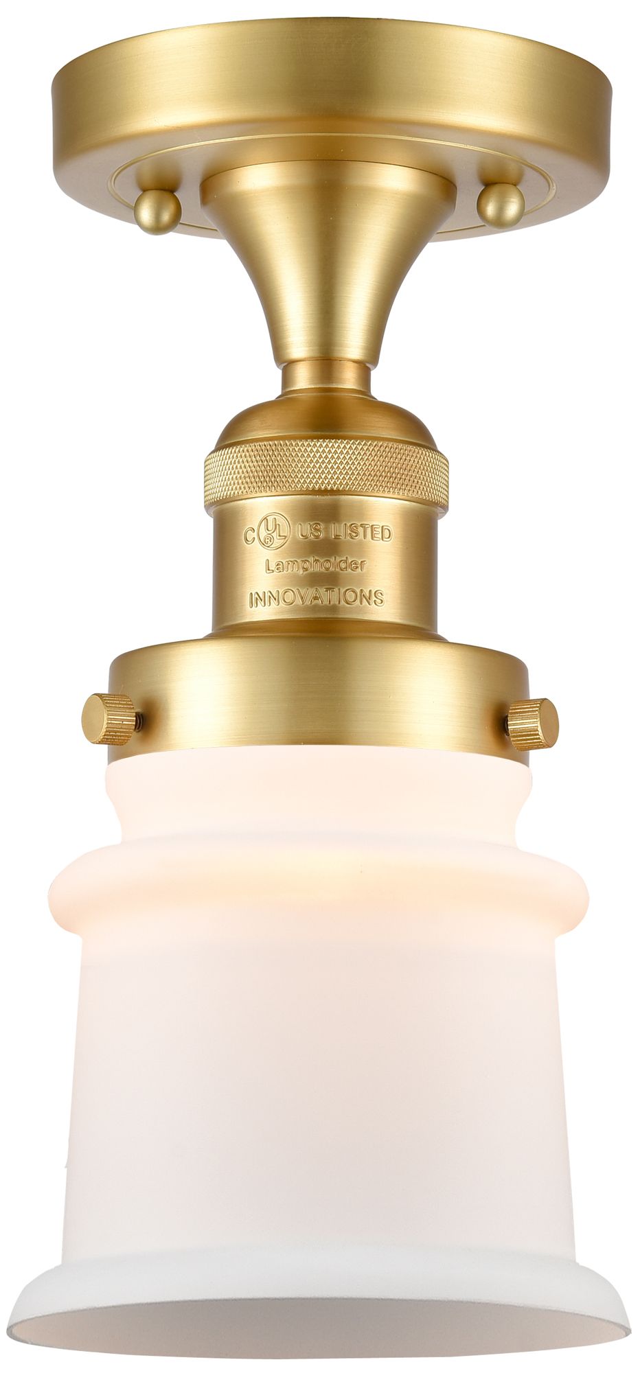 Canton 6" Wide Satin Gold Semi Flush Mount w/ Matte White Shade