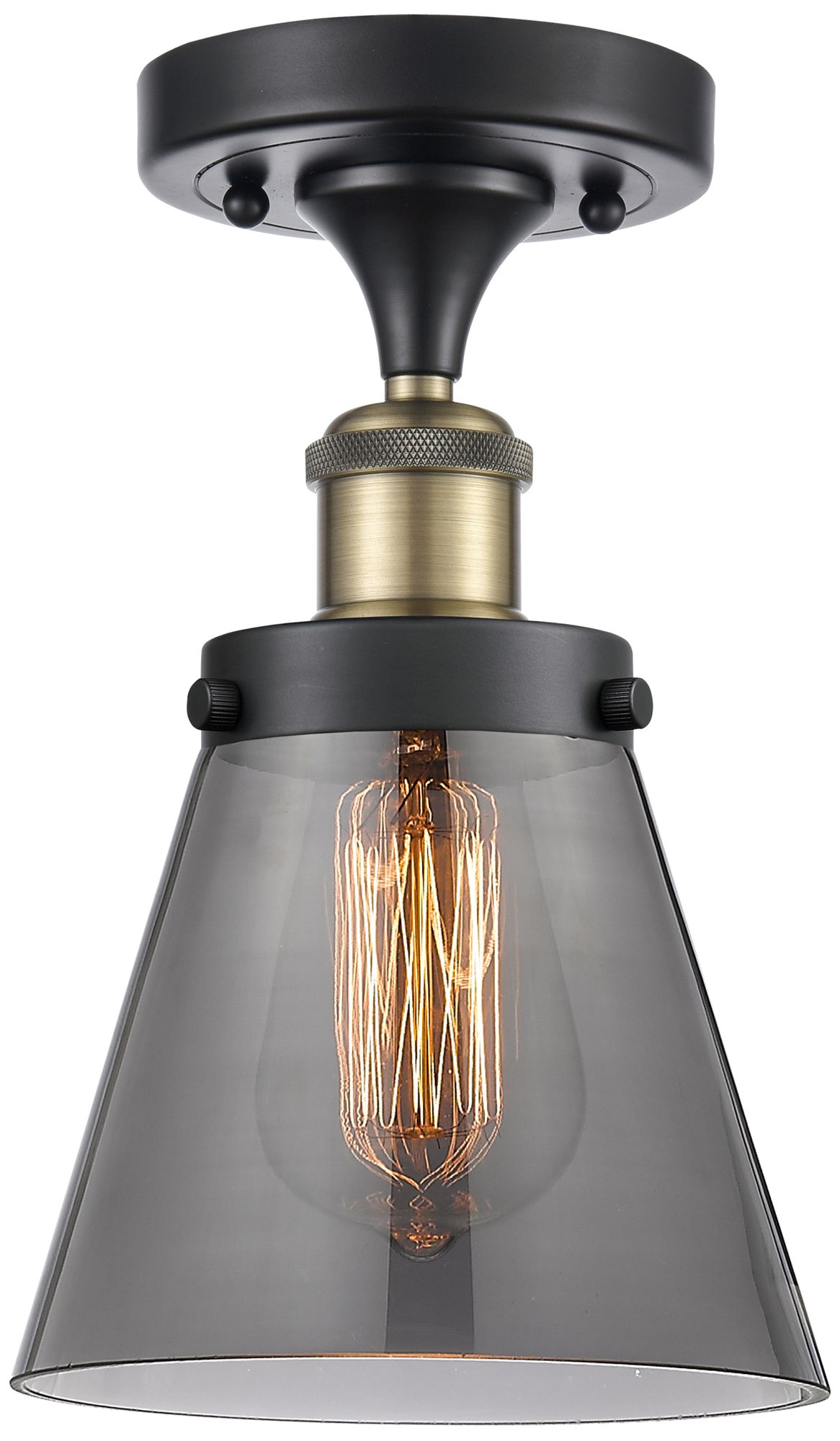 Ballston Urban Cone  6" LED Semi-Flush Mount - Black Brass - Plated Sm