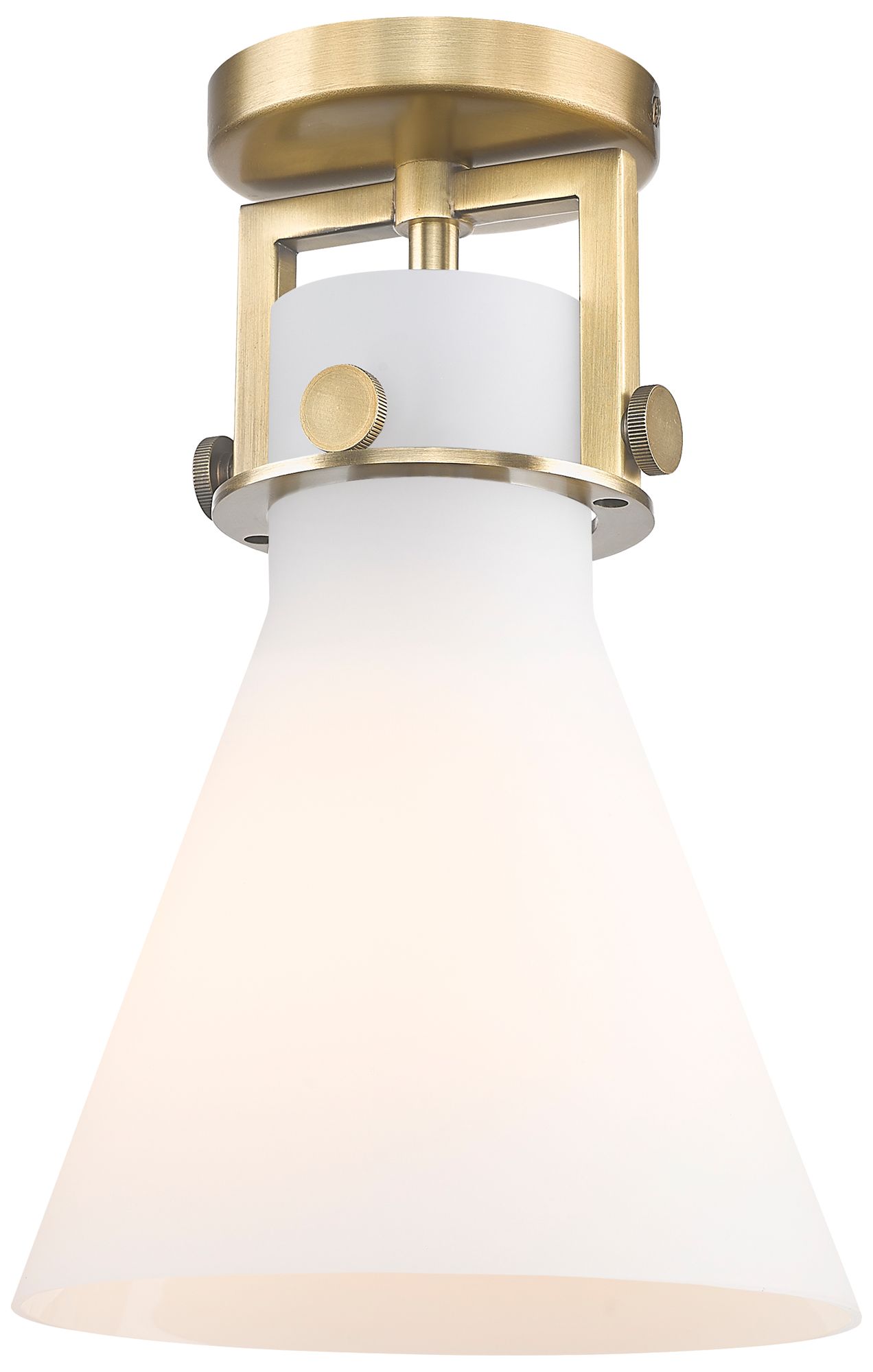 Newton Cone 8" Wide Brushed Brass Flush Mount with White Shade