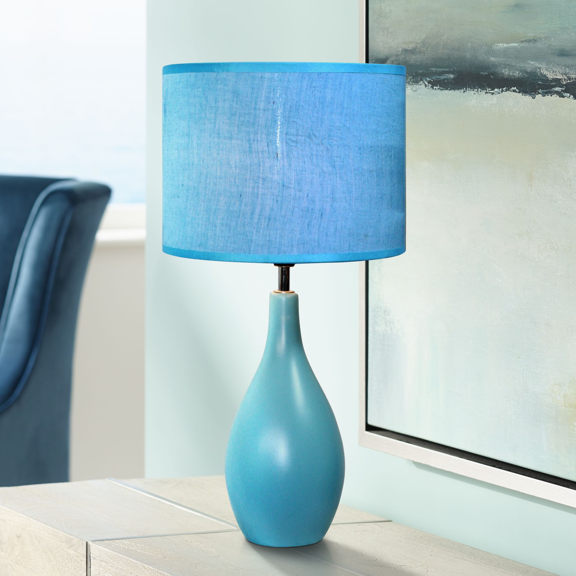 Loma Blue 19"H Oval Bowling Pin Ceramic Accent Table Lamp