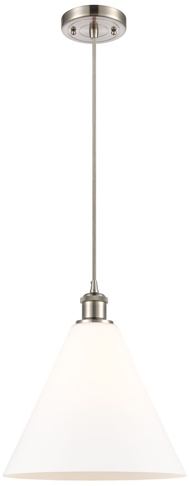 Ballston Berkshire 12" Brushed Nickel Corded Mini Pendant w/ White Sha