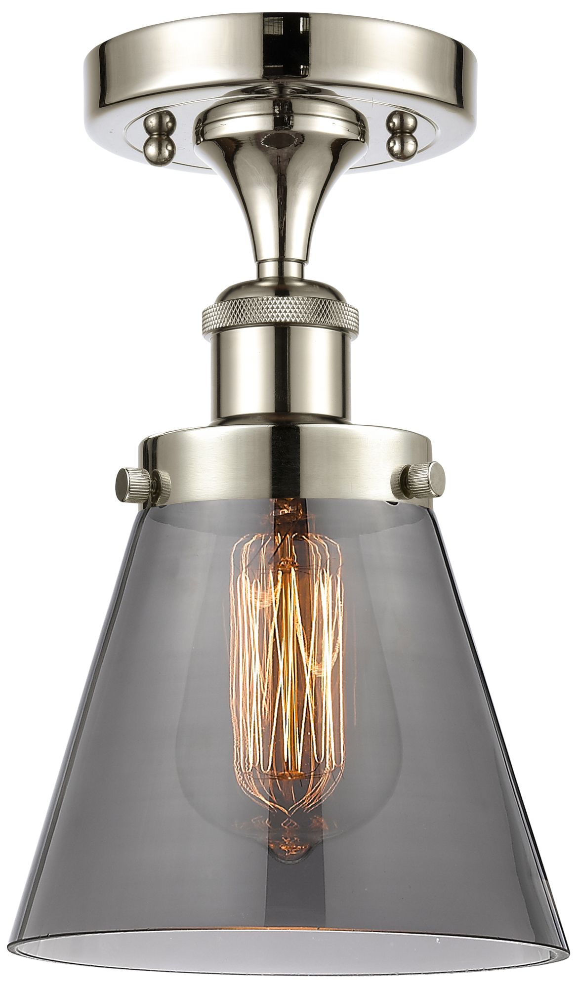 Ballston Urban Cone  6" LED Semi-Flush Mount - Polished Nickel - Smoke