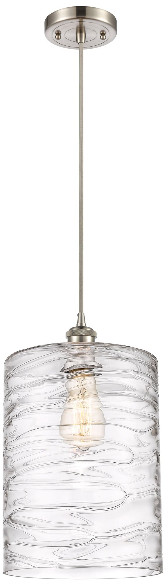 Ballston Cobbleskill 9" Brushed Nickel Corded Mini Pendant w/ Deco Sha