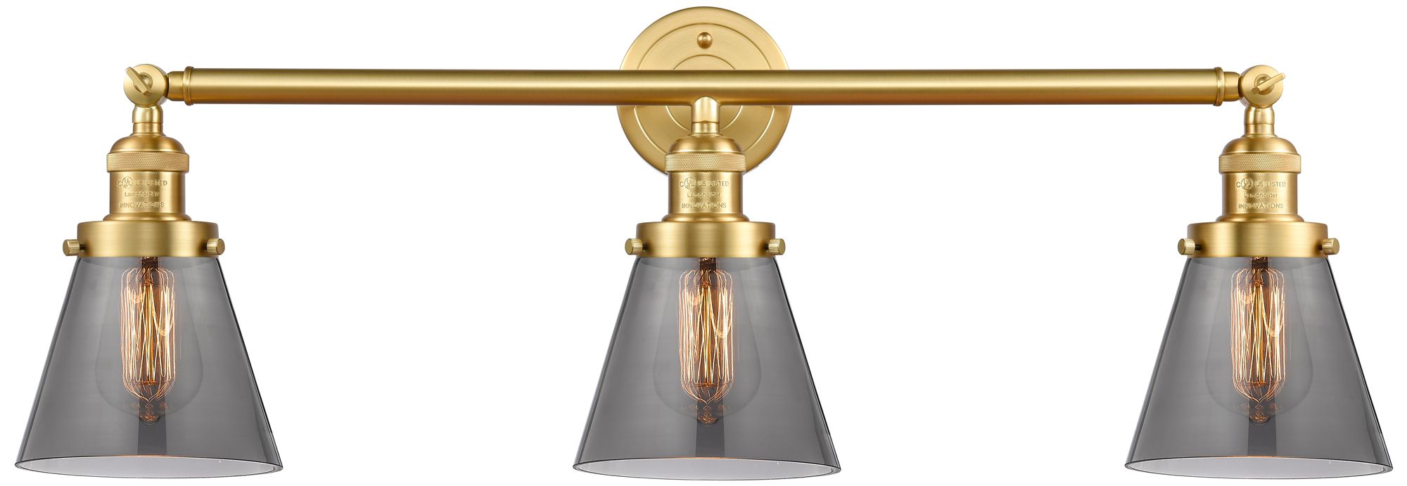 Cone 30" 3-Light Satin Gold Bath Light w/ Plated Smoke Shade