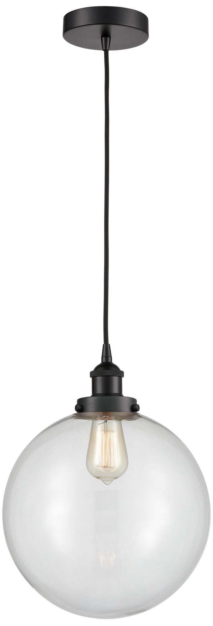 Beacon 12" Matte Black Mini Pendant w/ Clear Shade