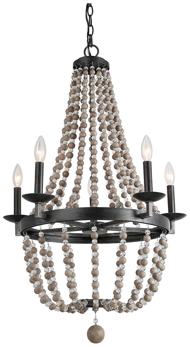 Coas 21.6" Wide Brown 6-Light Wood Beads Chandelier