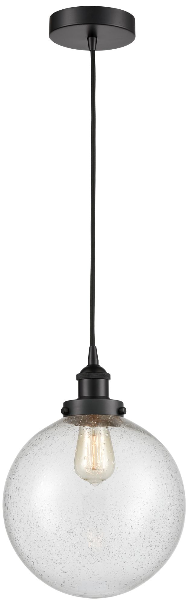 Beacon 10" Matte Black Mini Pendant w/ Seedy Shade