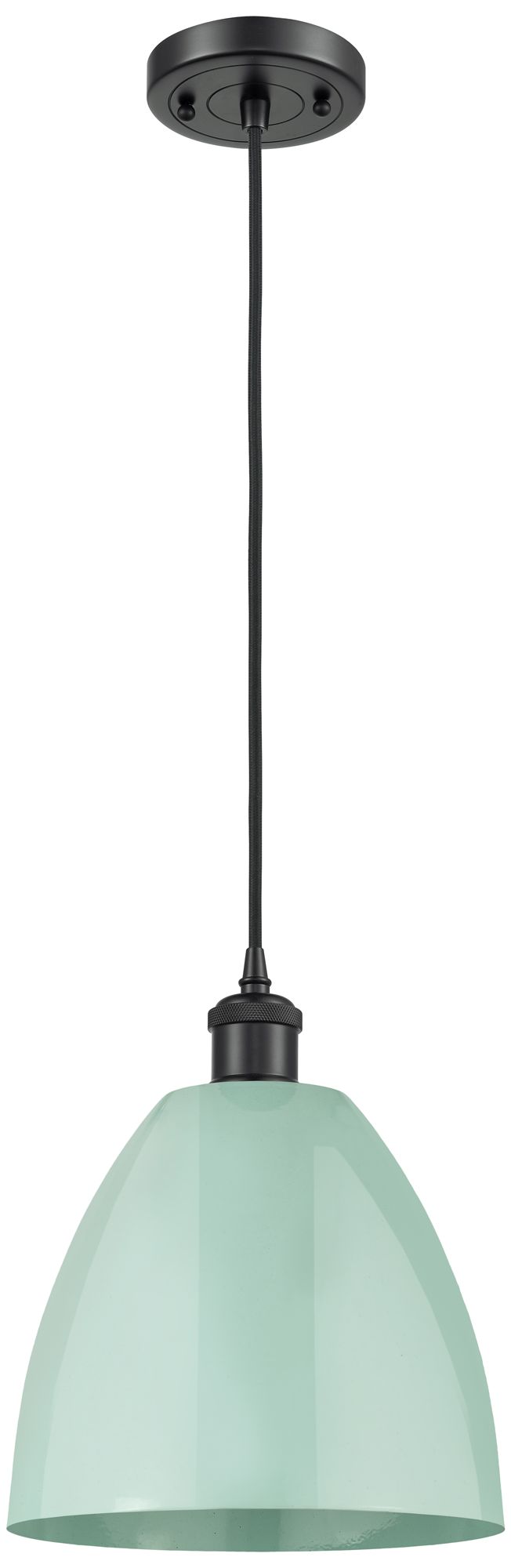 Ballston Plymouth Dome 9"W Matte Black Corded Mini Pendant w/ Seafoam