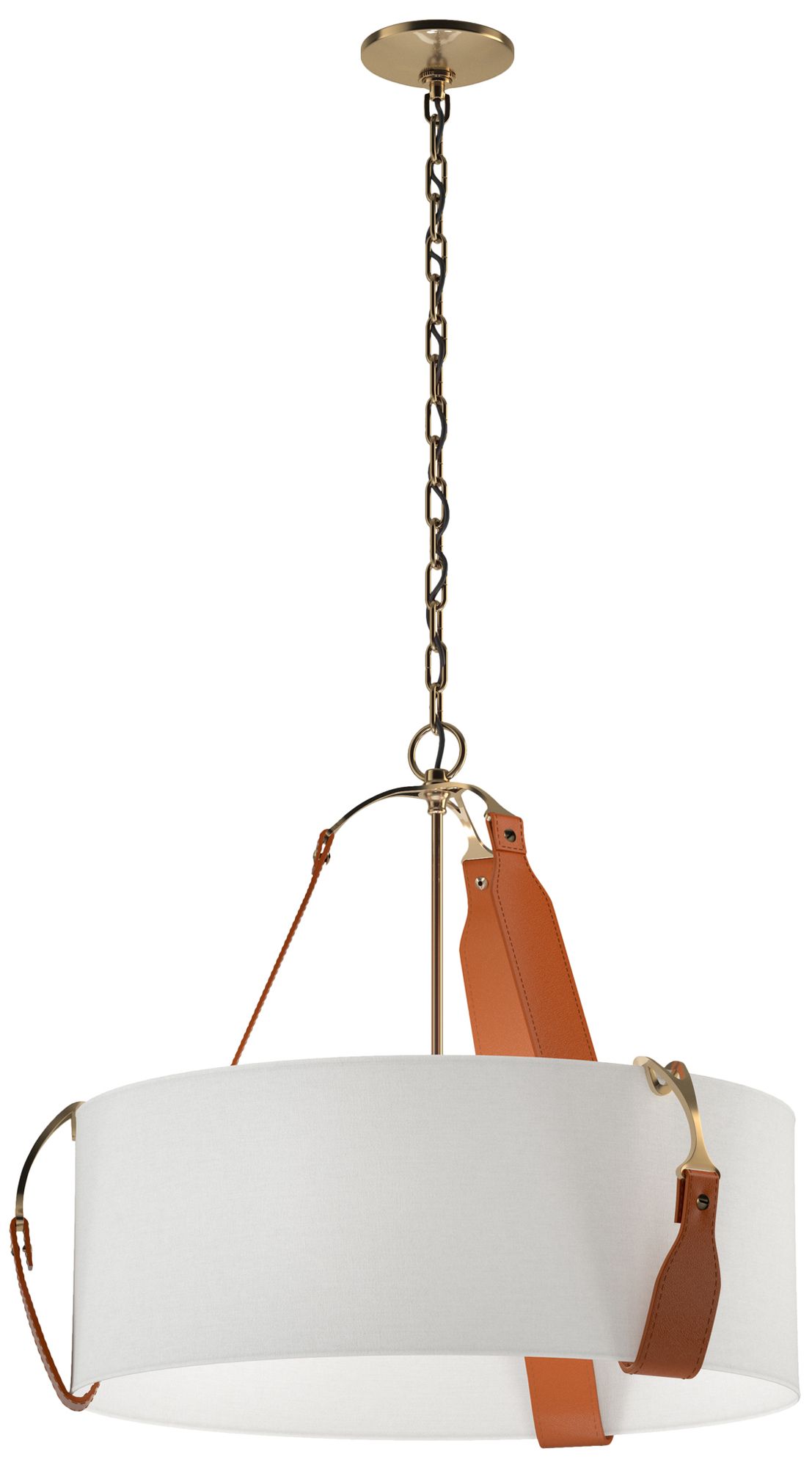 Saratoga 26.2"W Chestnut Accented Antique Brass Pendant w/ Light Grey