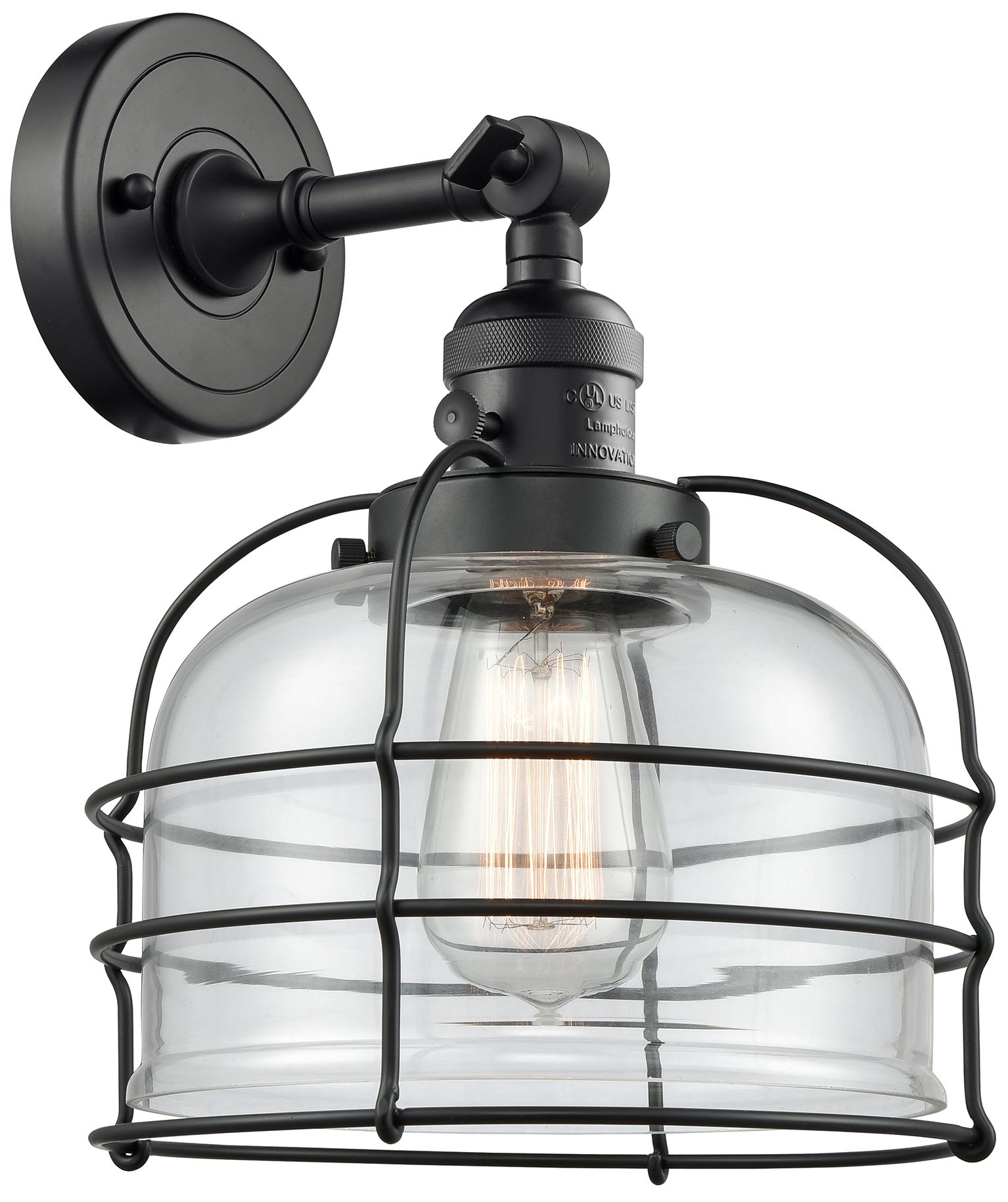 Bell Cage 9" Matte Black Sconce w/ Clear Shade