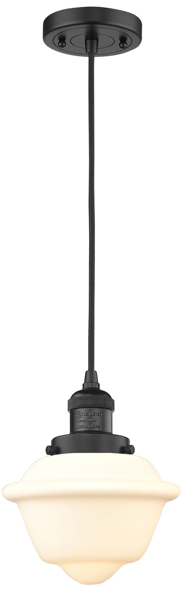 Franklin Oxford 8" Matte Black Corded Mini Pendant w/ White Shade