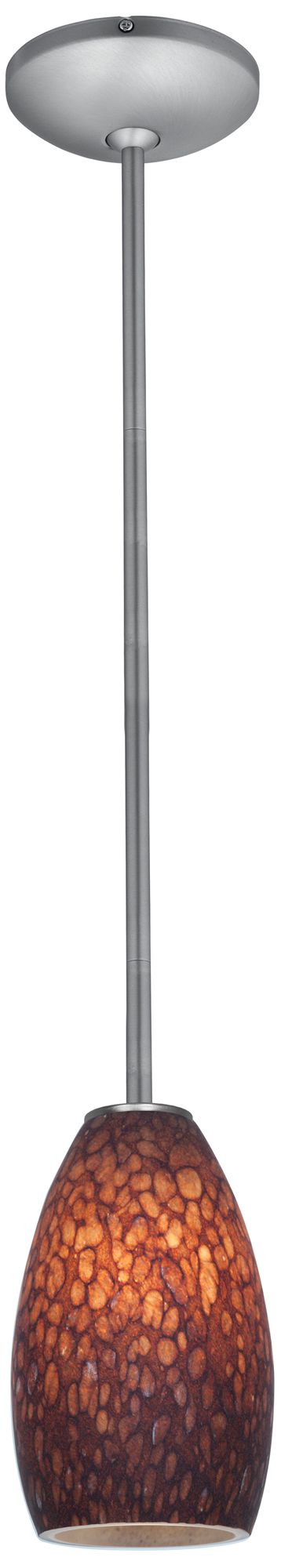 Champagne - E26 LED Rod Pendant - Brushed Steel Finish - Brown Stone Glass